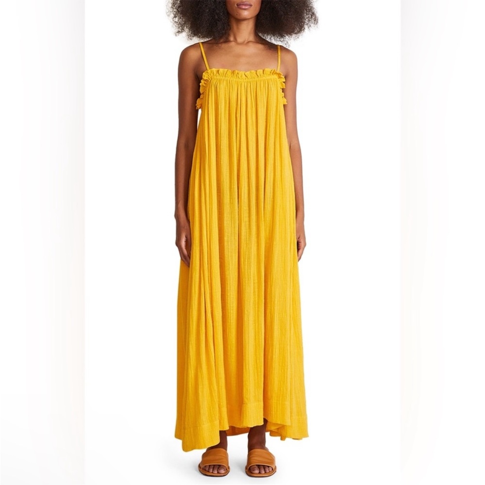 APIECE APART Pina Maxi Trapeze Organic Cotton Tent Dress in MIMOSA SZ: X-Small